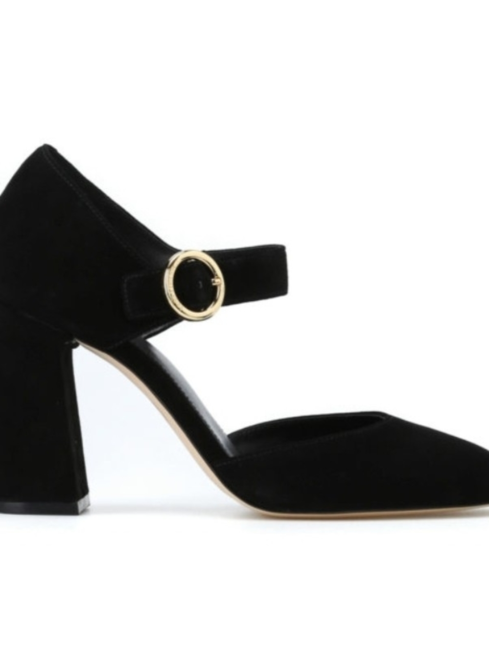 Michael Kors Black Suede Mary Jane Alana Block Heel with Gold Buckle